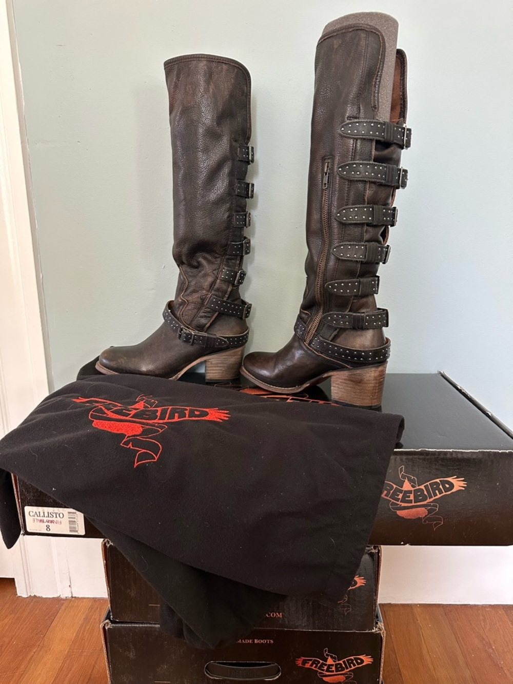 Freebird Callisto by Steven Brown Studded Buckle Knee Boots